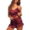 imageCUPSHE Silk Lingerie for Women Sexy Sleepwear 2 Piece Satin Pajama Shorts Set Sexy PJ SetA1red