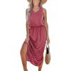 imageCUPSHE Women Knit Summer Dress Cover Up Crew Neck Elastic Waist Side Slit Midi Casual Sundress Beach Cover Up DressesRose Pink
