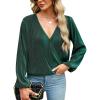 imageCUPSHE Women Long Lantern Sleeve Shirts Tops Dressy Casual Loose Fit V Neck BlousesMalachite Green
