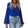 imageCUPSHE Women Long Lantern Sleeve Shirts Tops Dressy Casual Loose Fit V Neck BlousesRoyal Blue