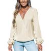 imageCUPSHE Women Long Lantern Sleeve Shirts Tops Dressy Casual Loose Fit V Neck BlousesWhite