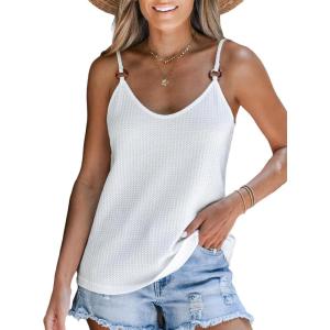 imageCUPSHE Women Loose Fit Casual Flowy Tank Tops Cami V Neck Sleeveless TshirtsWhite