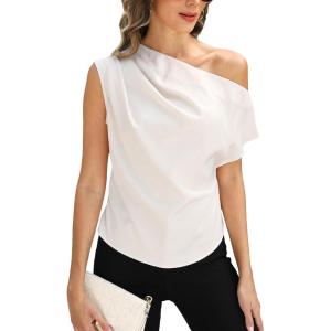 imageCUPSHE Womens Off Shoulder Blouses Shirts Short Sleeve Asymmetrical Going Out Blouses Tops ShirtsWhite