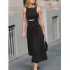 imageCUPSHE Summer Dress for Women 2025 Formal Sleeveless Round Neck Cutout Pockets Casual A Line Maxi DressBlack