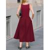 imageCUPSHE Summer Dress for Women 2025 Formal Sleeveless Round Neck Cutout Pockets Casual A Line Maxi DressBurgundy