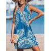 imageCUPSHE Swimsuit Coverup for Women V Neck Beachwear Sleeveless Beach Dress with Chest PocketBlue Patterned