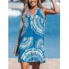 imageCUPSHE Swimsuit Coverup for Women V Neck Beachwear Sleeveless Beach Dress with Chest PocketBlue Patterned