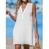 imageCUPSHE Swimsuit Coverup for Women V Neck Beachwear Sleeveless Beach Dress with Chest PocketWhite