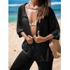 imageCUPSHE Womens Crochet Cover Up Set Button Down Hollow Out Top Long Net Pant 2 Piece BeachwearBlack