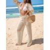 imageCUPSHE Womens Crochet Cover Up Set Button Down Hollow Out Top Long Net Pant 2 Piece BeachwearKhaki