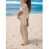 imageCUPSHE Womens Crochet Cover Up Set Button Down Hollow Out Top Long Net Pant 2 Piece BeachwearKhaki
