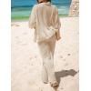 imageCUPSHE Womens Crochet Cover Up Set Button Down Hollow Out Top Long Net Pant 2 Piece BeachwearKhaki