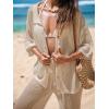imageCUPSHE Womens Crochet Cover Up Set Button Down Hollow Out Top Long Net Pant 2 Piece BeachwearKhaki