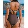 imageCUPSHE Womens One Piece Swimsuit Tummy Control Bathing Suit V Neck Ruffled Wrap Ruched Cutout Back Hook Available in PlusBeigeBrownLeopard