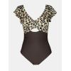 imageCUPSHE Womens One Piece Swimsuit Tummy Control Bathing Suit V Neck Ruffled Wrap Ruched Cutout Back Hook Available in PlusBeigeBrownLeopard