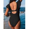 imageCUPSHE Womens One Piece Swimsuit Tummy Control Bathing Suit V Neck Ruffled Wrap Ruched Cutout Back Hook Available in PlusBlack