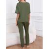 imageCUPSHE Womens Satin Silk Pajama Set Soft Pjs Sleepwear Short Sleeve Top with Long Pajama Pant SetArmy Green