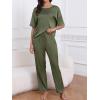 imageCUPSHE Womens Satin Silk Pajama Set Soft Pjs Sleepwear Short Sleeve Top with Long Pajama Pant SetArmy Green