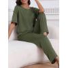 imageCUPSHE Womens Satin Silk Pajama Set Soft Pjs Sleepwear Short Sleeve Top with Long Pajama Pant SetArmy Green