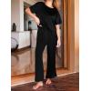imageCUPSHE Womens Satin Silk Pajama Set Soft Pjs Sleepwear Short Sleeve Top with Long Pajama Pant SetBblack