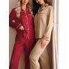 imageCUPSHE Womens Satin Silk Pajama Set Soft Pjs Sleepwear Short Sleeve Top with Long Pajama Pant SetBkhaki
