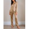 imageCUPSHE Womens Satin Silk Pajama Set Soft Pjs Sleepwear Short Sleeve Top with Long Pajama Pant SetBkhaki