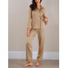 imageCUPSHE Womens Satin Silk Pajama Set Soft Pjs Sleepwear Short Sleeve Top with Long Pajama Pant SetBkhaki
