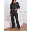 imageCUPSHE Womens Satin Silk Pajama Set Soft Pjs Sleepwear Short Sleeve Top with Long Pajama Pant SetBlack