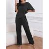 imageCUPSHE Womens Satin Silk Pajama Set Soft Pjs Sleepwear Short Sleeve Top with Long Pajama Pant SetBlack