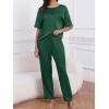 imageCUPSHE Womens Satin Silk Pajama Set Soft Pjs Sleepwear Short Sleeve Top with Long Pajama Pant SetBlue Green