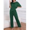 imageCUPSHE Womens Satin Silk Pajama Set Soft Pjs Sleepwear Short Sleeve Top with Long Pajama Pant SetBlue Green