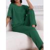 imageCUPSHE Womens Satin Silk Pajama Set Soft Pjs Sleepwear Short Sleeve Top with Long Pajama Pant SetBlue Green