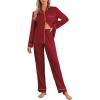 imageCUPSHE Womens Satin Silk Pajama Set Soft Pjs Sleepwear Short Sleeve Top with Long Pajama Pant SetBred
