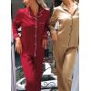 imageCUPSHE Womens Satin Silk Pajama Set Soft Pjs Sleepwear Short Sleeve Top with Long Pajama Pant SetBred