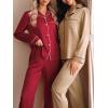 imageCUPSHE Womens Satin Silk Pajama Set Soft Pjs Sleepwear Short Sleeve Top with Long Pajama Pant SetBred