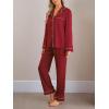 imageCUPSHE Womens Satin Silk Pajama Set Soft Pjs Sleepwear Short Sleeve Top with Long Pajama Pant SetBred