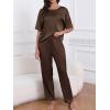 imageCUPSHE Womens Satin Silk Pajama Set Soft Pjs Sleepwear Short Sleeve Top with Long Pajama Pant SetBrown