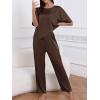 imageCUPSHE Womens Satin Silk Pajama Set Soft Pjs Sleepwear Short Sleeve Top with Long Pajama Pant SetBrown