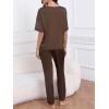 imageCUPSHE Womens Satin Silk Pajama Set Soft Pjs Sleepwear Short Sleeve Top with Long Pajama Pant SetBrown