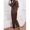 imageCUPSHE Womens Satin Silk Pajama Set Soft Pjs Sleepwear Short Sleeve Top with Long Pajama Pant SetBrown