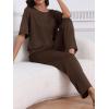imageCUPSHE Womens Satin Silk Pajama Set Soft Pjs Sleepwear Short Sleeve Top with Long Pajama Pant SetBrown