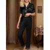 imageCUPSHE Womens Satin Silk Pajama Set Soft Pjs Sleepwear Short Sleeve Top with Long Pajama Pant SetCblack