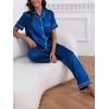 imageCUPSHE Womens Satin Silk Pajama Set Soft Pjs Sleepwear Short Sleeve Top with Long Pajama Pant SetCblue