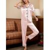 imageCUPSHE Womens Satin Silk Pajama Set Soft Pjs Sleepwear Short Sleeve Top with Long Pajama Pant SetCchampagne