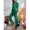 imageCUPSHE Womens Satin Silk Pajama Set Soft Pjs Sleepwear Short Sleeve Top with Long Pajama Pant SetCgreen