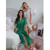 imageCUPSHE Womens Satin Silk Pajama Set Soft Pjs Sleepwear Short Sleeve Top with Long Pajama Pant SetCgreen