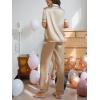 imageCUPSHE Womens Satin Silk Pajama Set Soft Pjs Sleepwear Short Sleeve Top with Long Pajama Pant SetCkhaki