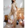 imageCUPSHE Womens Satin Silk Pajama Set Soft Pjs Sleepwear Short Sleeve Top with Long Pajama Pant SetCkhaki