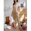 imageCUPSHE Womens Satin Silk Pajama Set Soft Pjs Sleepwear Short Sleeve Top with Long Pajama Pant SetCkhaki