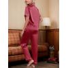 imageCUPSHE Womens Satin Silk Pajama Set Soft Pjs Sleepwear Short Sleeve Top with Long Pajama Pant SetCwine Red
